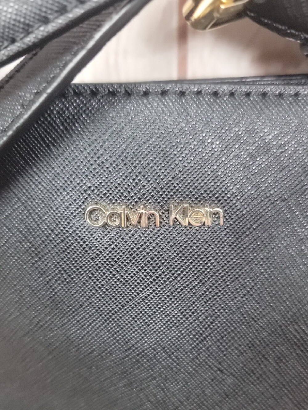 Calvin Klein Black Faux-Leather Shoulder Bag with Gold Accents - Picture 2 of 5